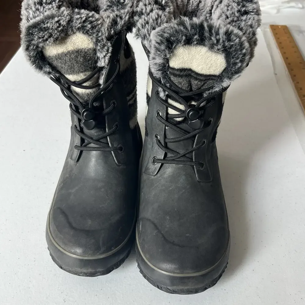 Bogs Arcata Stripe Black Waterproof Wool-Blend Winter Boots kids 6 Rated to -40.